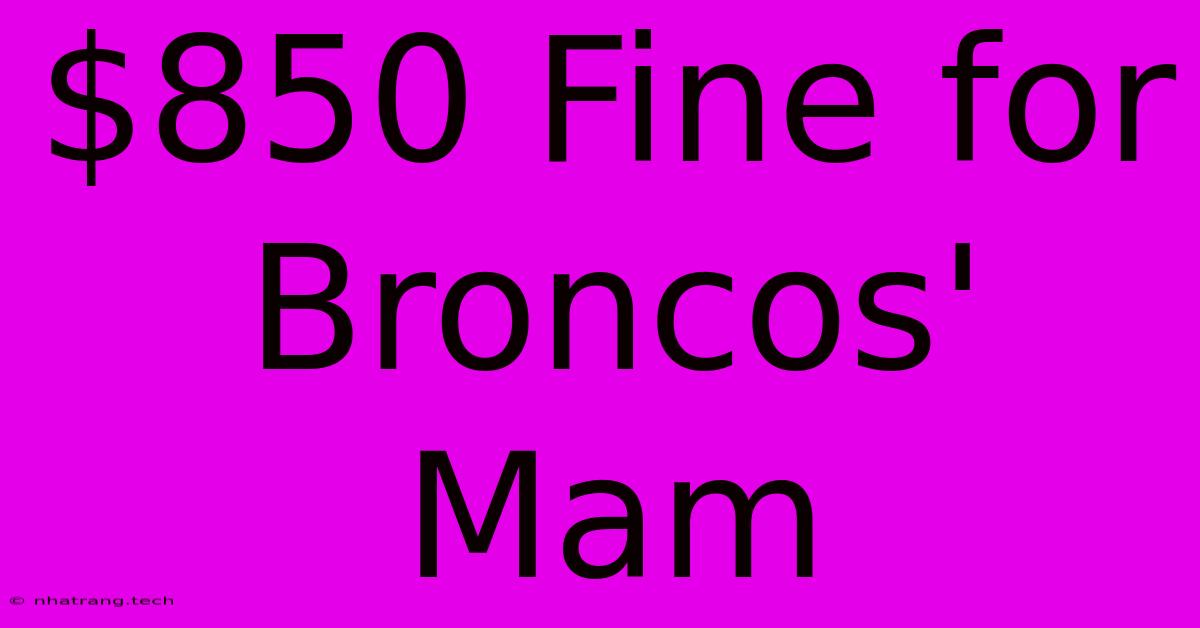 $850 Fine For Broncos' Mam $850 Fine For Broncos' Mam