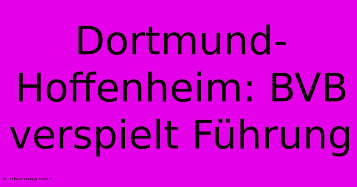Dortmund-Hoffenheim: BVB Verspielt FΓΌhrung Dortmund-Hoffenheim: BVB Verspielt FΓΌhrung