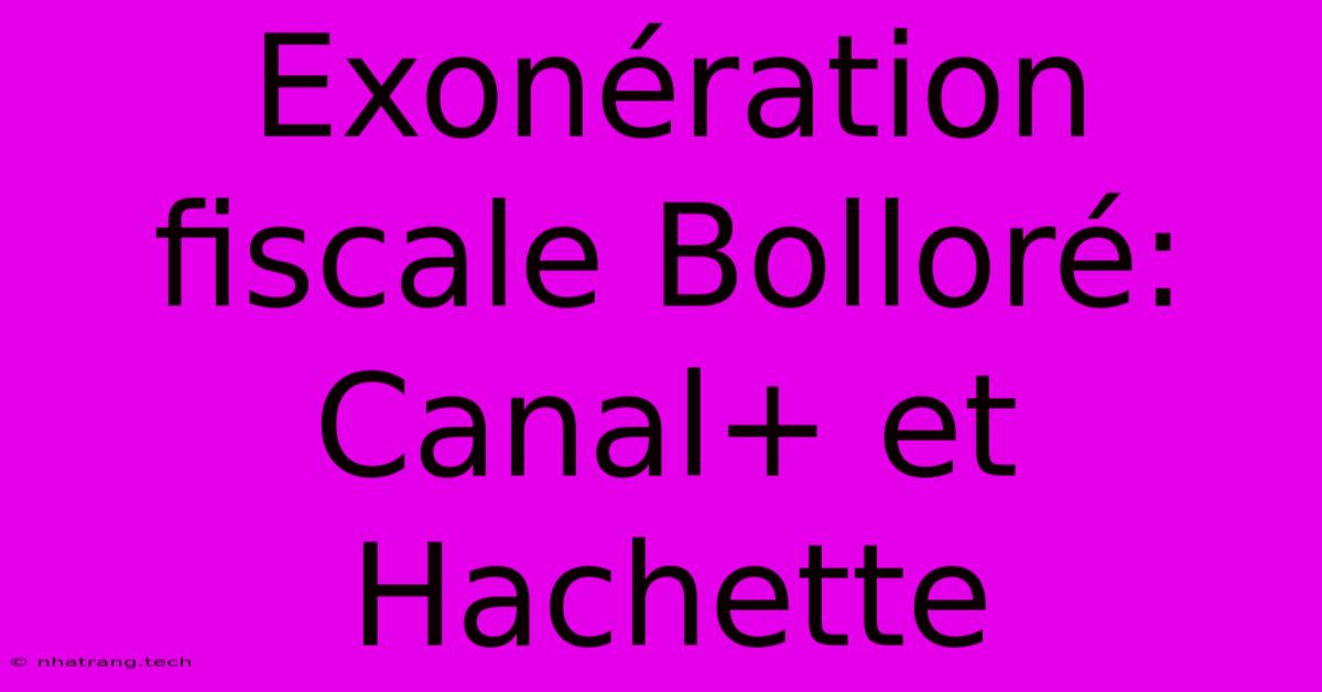 Exonération Fiscale Bolloré: Canal+ Et Hachette