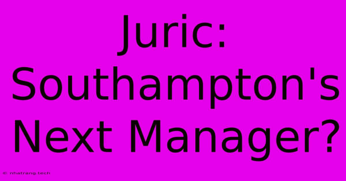 Juric: Southampton's Next Manager? Juric: Southampton's Next Manager?