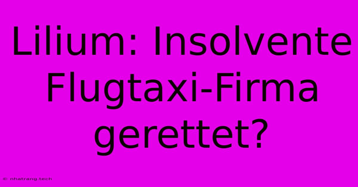 Lilium: Insolvente Flugtaxi-Firma Gerettet?