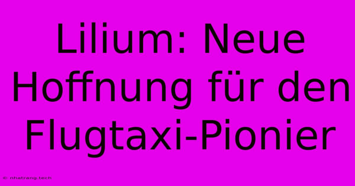 Lilium: Neue Hoffnung Für Den Flugtaxi-Pionier