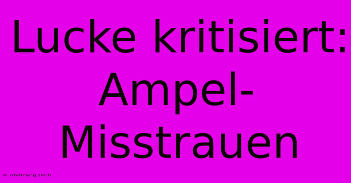 Lucke Kritisiert: Ampel-Misstrauen Lucke Kritisiert: Ampel-Misstrauen