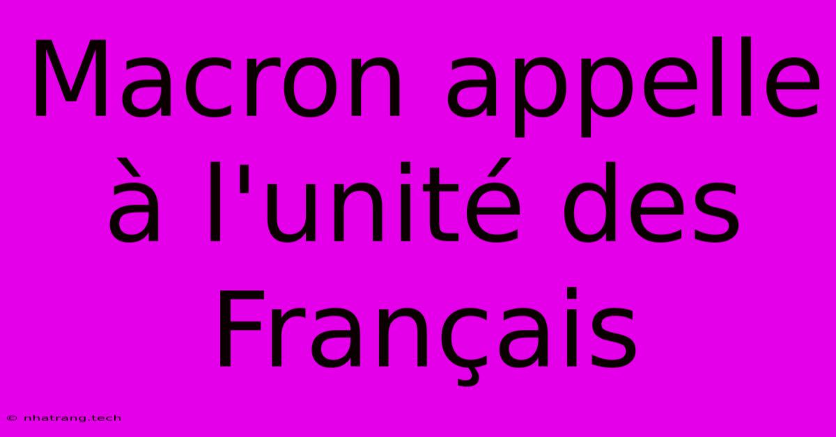 Macron Appelle À L'unité Des Français