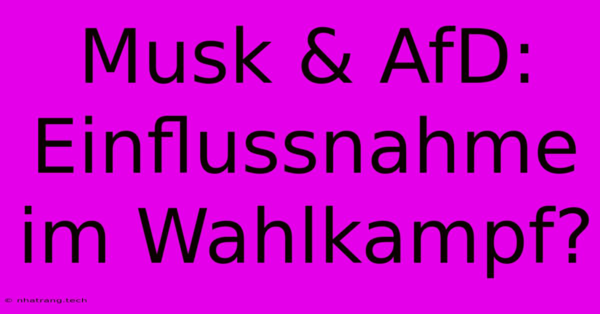 Musk & AfD: Einflussnahme Im Wahlkampf? Musk & AfD: Einflussnahme Im Wahlkampf?