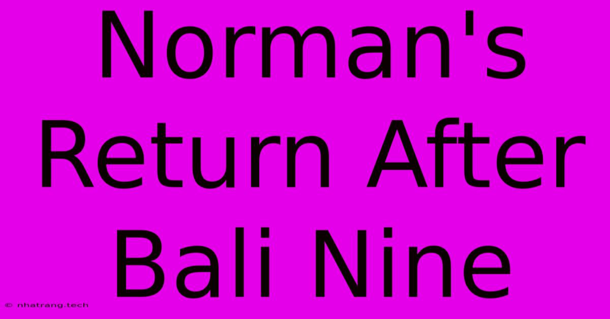 Norman's Return After Bali Nine Norman's Return After Bali Nine