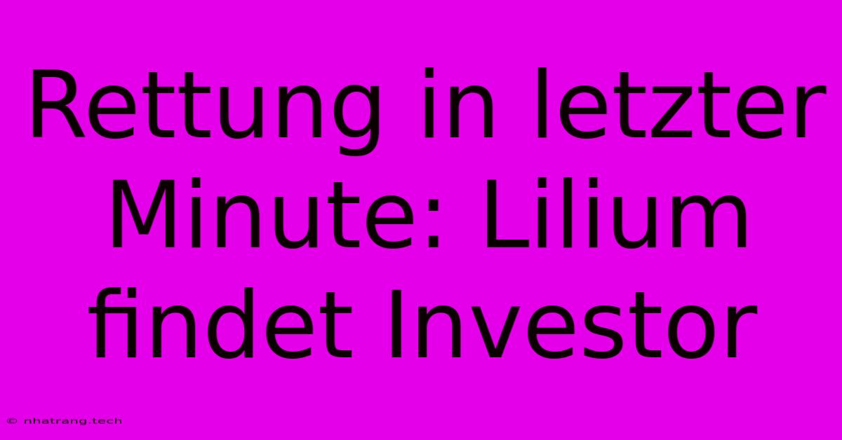 Rettung In Letzter Minute: Lilium Findet Investor