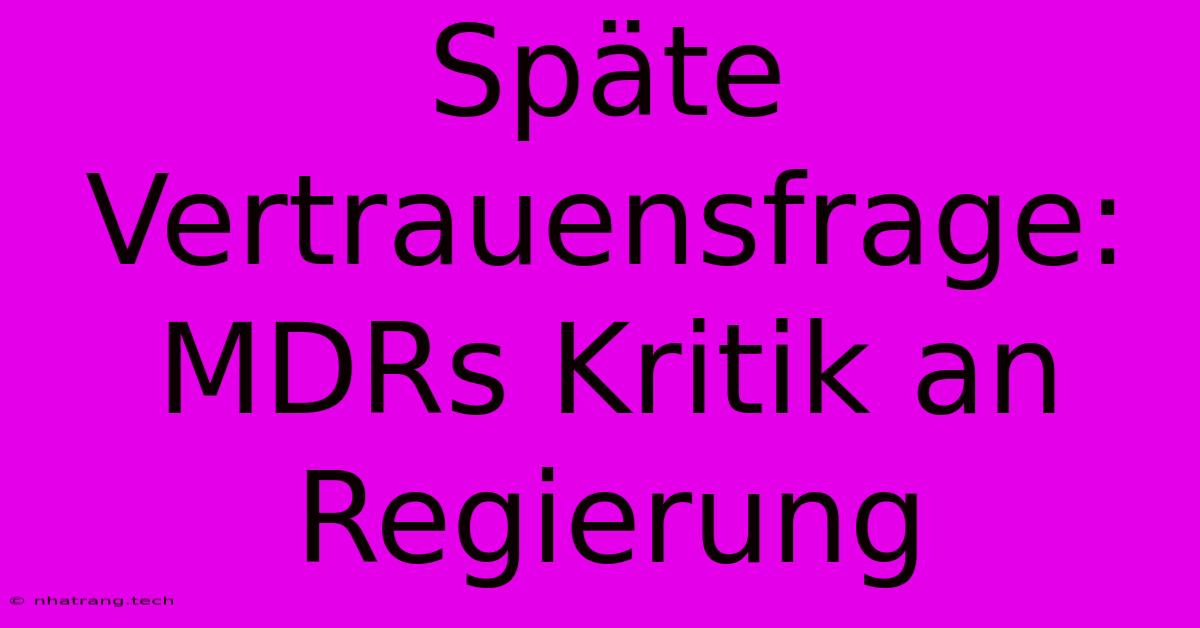 Späte Vertrauensfrage: MDRs Kritik An Regierung Späte Vertrauensfrage: MDRs Kritik An Regierung