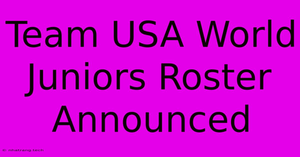 Team USA World Juniors Roster Announced Team USA World Juniors Roster Announced