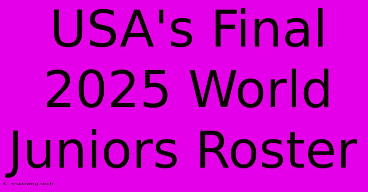 USA's Final 2025 World Juniors Roster USA's Final 2025 World Juniors Roster