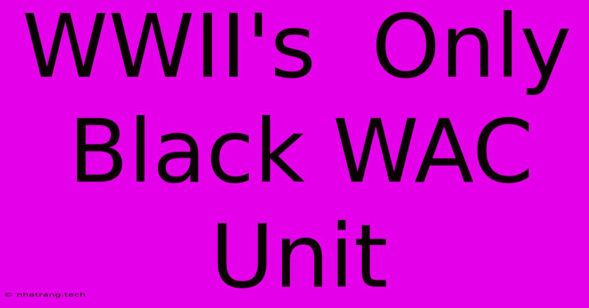 WWII's Only Black WAC Unit WWII's Only Black WAC Unit